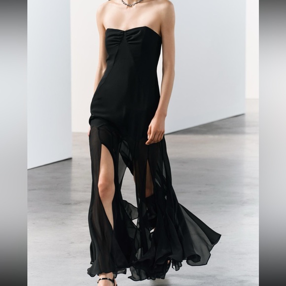 Zara limited edition celeb style semi sheer strapless dress - Picture 5 of 13